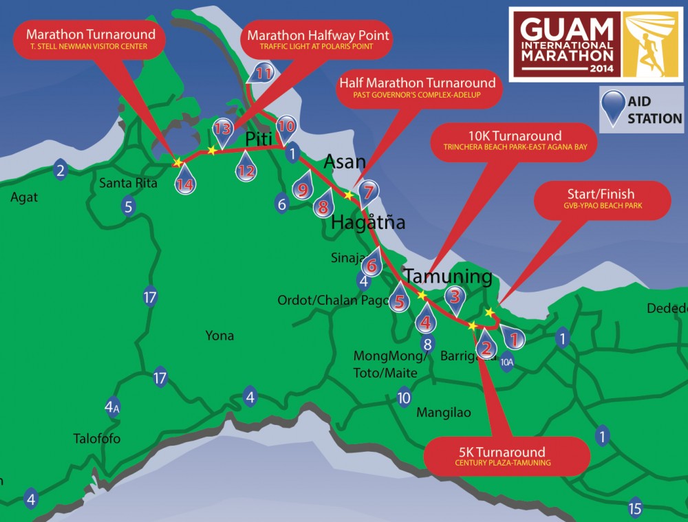 グアムインターナショナルマラソンのコースマップ(アップ)