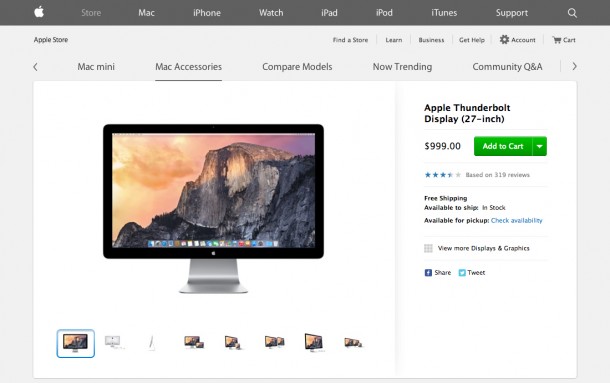 Apple - Thunderbolt Display アメリカ国内では$999.00